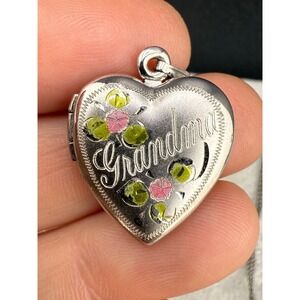 Vintage Sterling Silver Grandma Locket Necklace Heart Love Flowers Engraved 19"